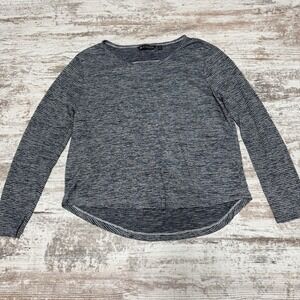 Athleta Breezy Tee S Heather Gray Striped Crew Neck Long‎ Sleeve Cut Out Size M